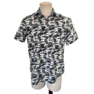 ROBERT GRAHAM Short Sleeve Shirt Mens Size Medium Gray Green Camo Print